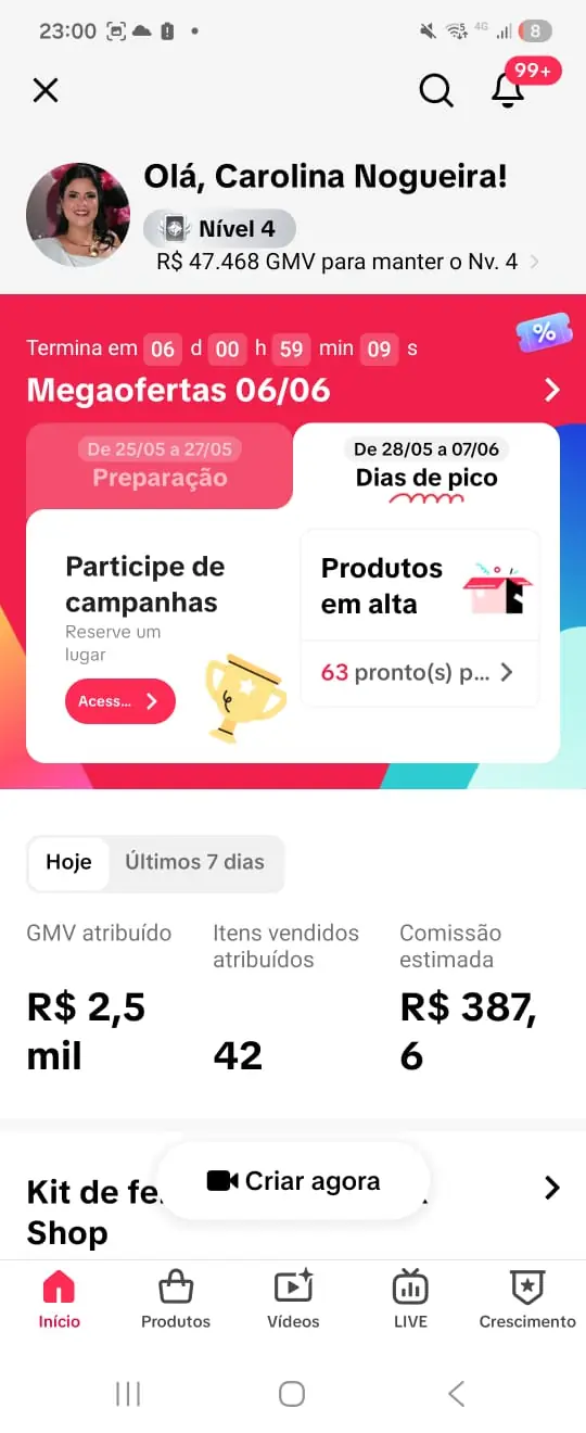 Print de comissão da Carolina