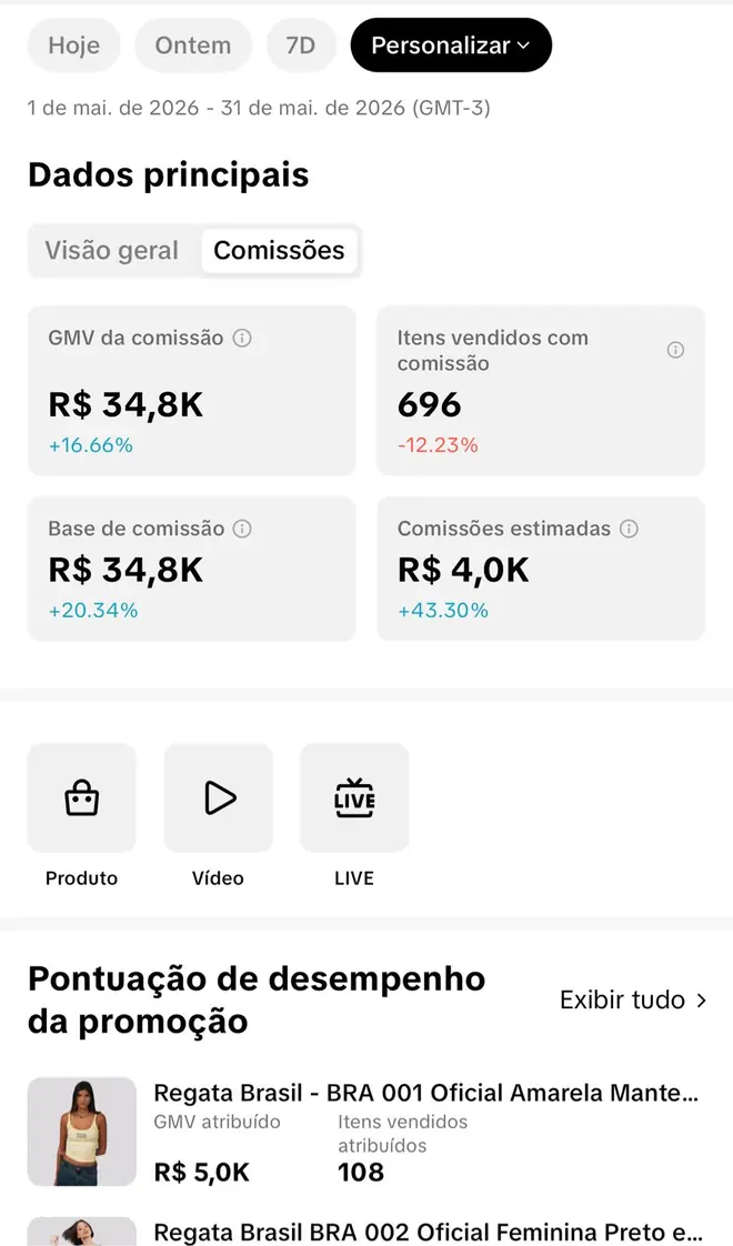 Print do painel de comissões da Clara