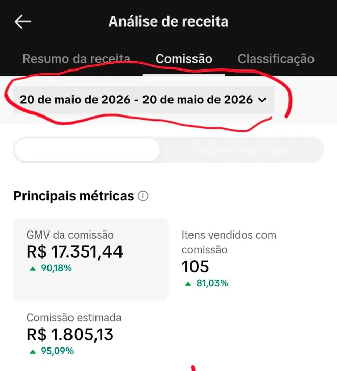 Print do painel de comissões do Felipe