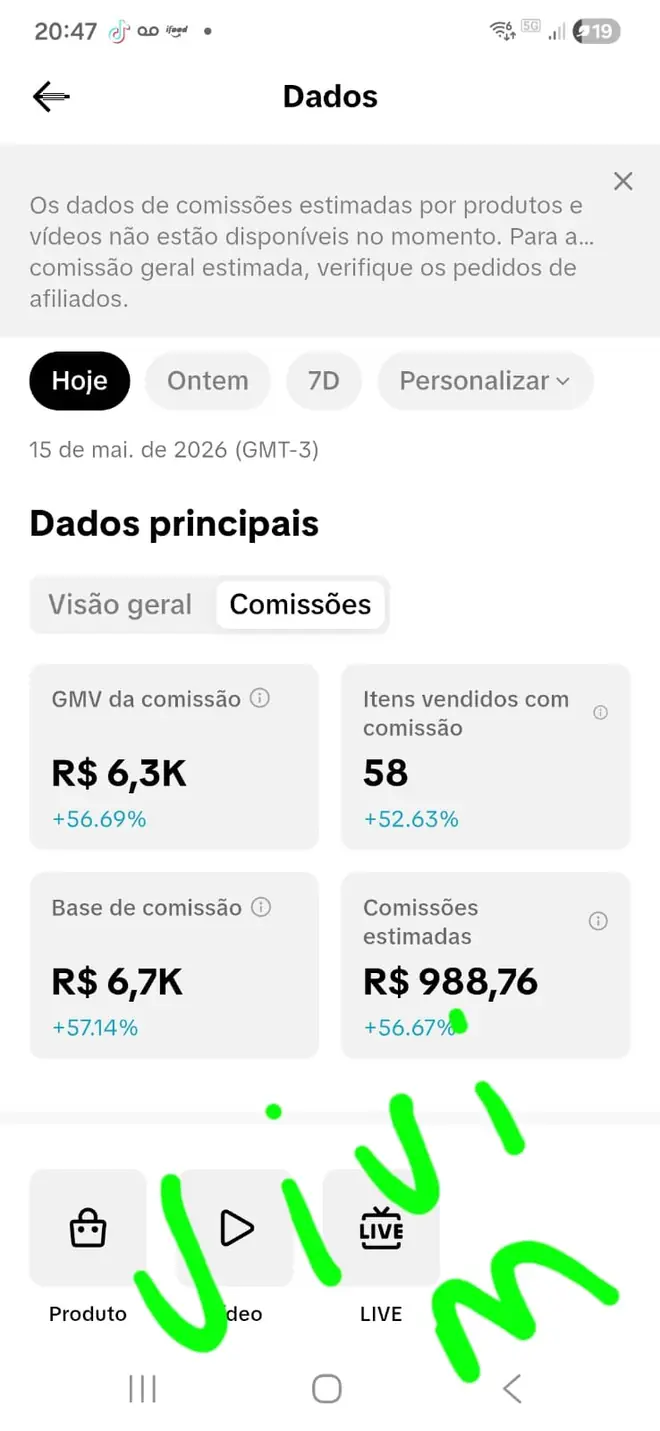 Segundo print de comissão da Viviane